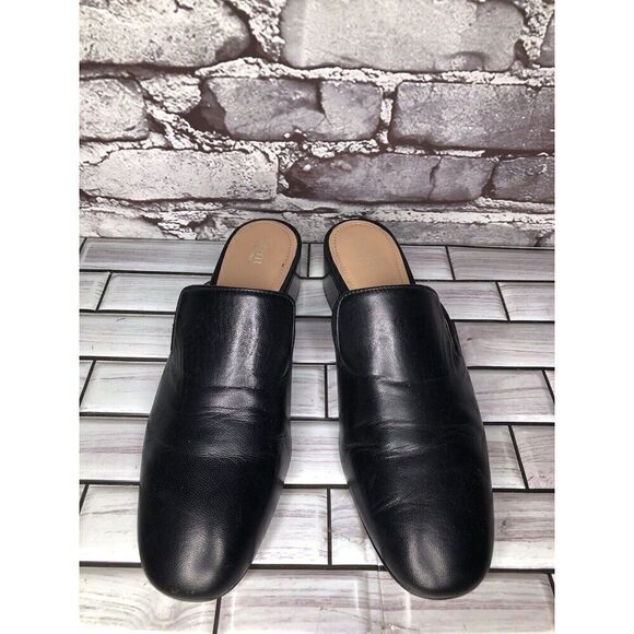 Lewit Black Leather Slip On Block Heel Mules Dress Shoes Women’s Sz 37.5EU/7M US - Picture 11 of 16
